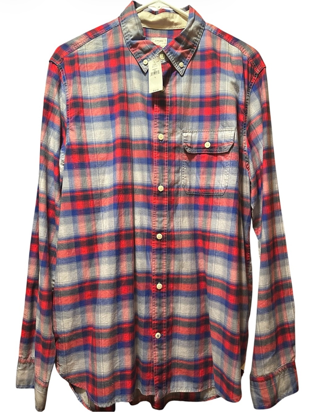 GAP Men's Red and Blue Plaid Button-Down Shirt